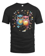 Cute Colorful Owl Couple Love Graphic T Shirt Sweet Art Style - black t-shirt on white background