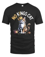 No Kings Cat Graphic T Shirt With Crowned Kitty Attitude - black t-shirt on white background