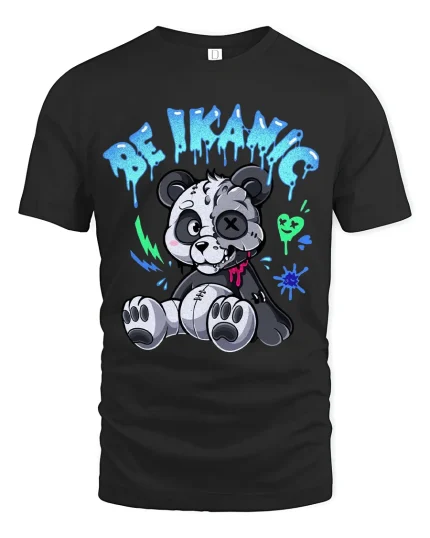Be Ikay Cute Creepy Teddy Bear Graphic T Shirt Fun Style - black t-shirt on white background