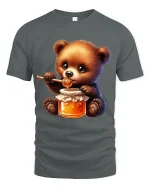Cute Honey Bear Graphic T Shirt Sweet Cartoon Animal Style - gray t-shirt on white background