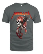 Heavy Metal Skull Guitarist Graphic T Shirt With Rock Energy - gray t-shirt on white background