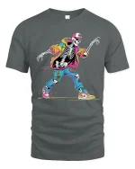 Street Dance Skeleton Graphic T Shirt With Colorful Hip Hop Style - gray t-shirt on white background