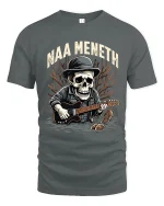 Naa Meneth Skull Guitarist Graphic T Shirt Dark Music Art - gray t-shirt on white background