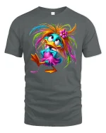 Colorful Crazy Duck Cartoon Graphic T Shirt Funny Cute Style - gray t-shirt on white background