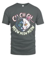 Cych Cych Meow Meow Cat Face Graphic T Shirt Fun Design - gray t-shirt on white background