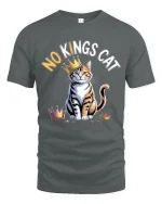 No Kings Cat Graphic T Shirt With Crowned Kitty Attitude - gray t-shirt on white background