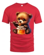 Cute Honey Bear Graphic T Shirt Sweet Cartoon Animal Style - red t-shirt on white background