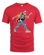 Street Dance Skeleton Graphic T Shirt With Colorful Hip Hop Style - red t-shirt on white background