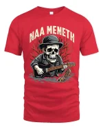 Naa Meneth Skull Guitarist Graphic T Shirt Dark Music Art - red t-shirt on white background