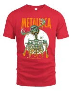Heavy Metal Elk Skull Skeleton Graphic T Shirt Dark Art Style - red t-shirt on white background