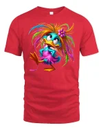 Colorful Crazy Duck Cartoon Graphic T Shirt Funny Cute Style - red t-shirt on white background