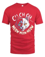 Cych Cych Meow Meow Cat Face Graphic T Shirt Fun Design - red t-shirt on white background