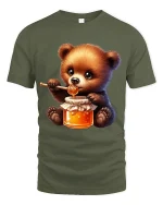 Cute Honey Bear Graphic T Shirt Sweet Cartoon Animal Style - military green t-shirt on white background
