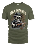 Naa Meneth Skull Guitarist Graphic T Shirt Dark Music Art - military green t-shirt on white background