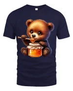 Cute Honey Bear Graphic T Shirt Sweet Cartoon Animal Style - navy t-shirt on white background