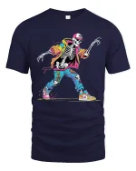 Street Dance Skeleton Graphic T Shirt With Colorful Hip Hop Style - navy t-shirt on white background
