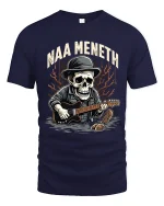 Naa Meneth Skull Guitarist Graphic T Shirt Dark Music Art - navy t-shirt on white background