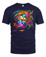 Colorful Crazy Duck Cartoon Graphic T Shirt Funny Cute Style - navy t-shirt on white background