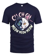 Cych Cych Meow Meow Cat Face Graphic T Shirt Fun Design - navy t-shirt on white background