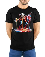 British Punk Zombie Rocker Graphic T Shirt With Wild Attitude - model wearing black tee with hands behind back