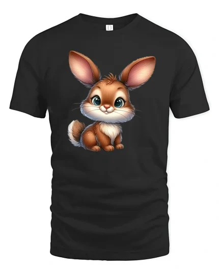 Cute Baby Bunny Cartoon Graphic T Shirt Sweet Adorable Art - black t-shirt on white background