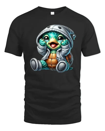 Cute Baby Turtle Hoodie Graphic T Shirt Adorable Cozy Art - black t-shirt on white background