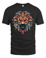Tribal Lion Face Mandala Art Powerful Spirit Animal Graphic T Shirt - black t-shirt on white background