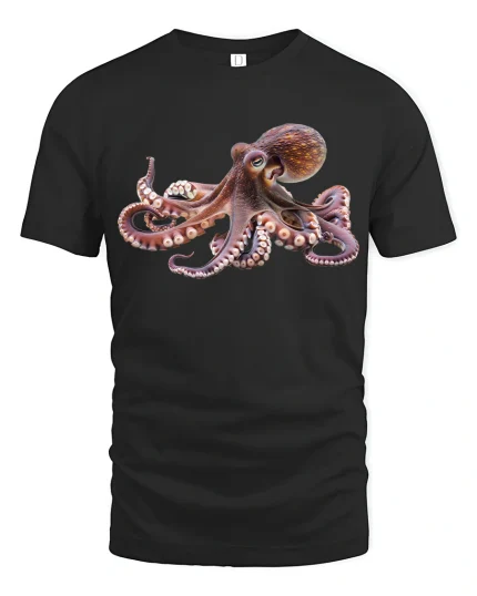 Realistic Ocean Octopus Illustration Artistic Sea Life Tshirt - black t-shirt on white background