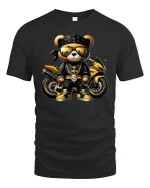 Luxury Street Biker Bear Graphic T Shirt Bold Urban Style - black t-shirt on white background