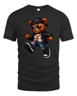 Cool Hip Hop Bear Cartoon Graphic T Shirt Street Style Art - black t-shirt on white background