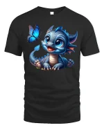 Cute Baby Dragon Cartoon Graphic T Shirt Magical Fantasy Art - black t-shirt on white background