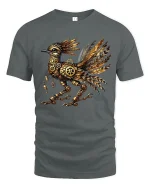 Steampunk Mechanical Raven Clockwork Bird Illustration Graphic T Shirt - gray t-shirt on white background
