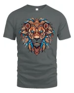Tribal Lion Face Mandala Art Powerful Spirit Animal Graphic T Shirt - gray t-shirt on white background