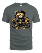 Luxury Street Biker Bear Graphic T Shirt Bold Urban Style - gray t-shirt on white background