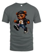 Cool Hip Hop Bear Cartoon Graphic T Shirt Street Style Art - gray t-shirt on white background