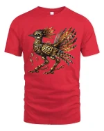 Steampunk Mechanical Raven Clockwork Bird Illustration Graphic T Shirt - red t-shirt on white background