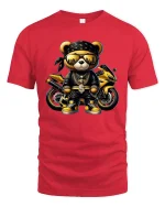 Luxury Street Biker Bear Graphic T Shirt Bold Urban Style - red t-shirt on white background