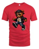 Cool Hip Hop Bear Cartoon Graphic T Shirt Street Style Art - red t-shirt on white background