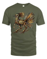 Steampunk Mechanical Raven Clockwork Bird Illustration Graphic T Shirt - military green t-shirt on white background