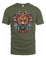 Tribal Lion Face Mandala Art Powerful Spirit Animal Graphic T Shirt - military green t-shirt on white background