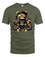 Luxury Street Biker Bear Graphic T Shirt Bold Urban Style - military green t-shirt on white background