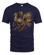 Steampunk Mechanical Raven Clockwork Bird Illustration Graphic T Shirt - navy t-shirt on white background