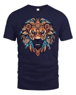 Tribal Lion Face Mandala Art Powerful Spirit Animal Graphic T Shirt - navy t-shirt on white background