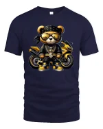 Luxury Street Biker Bear Graphic T Shirt Bold Urban Style - navy t-shirt on white background