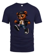 Cool Hip Hop Bear Cartoon Graphic T Shirt Street Style Art - navy t-shirt on white background