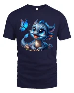 Cute Baby Dragon Cartoon Graphic T Shirt Magical Fantasy Art - navy t-shirt on white background