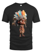 Colorful Tribal Spirit Child Fantasy Graphic Tshirt With Cultural Art - black t-shirt on white background