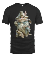 Patriotic Cannon Cat Commander Graphic Tshirt With Vintage Charm - black t-shirt on white background