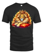Majestic Royal Lion King Crown Fantasy Graphic Tshirt Art - black t-shirt on white background