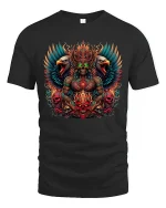 Infernal Skull King With Eagles Dark Fantasy Graphic Tshirt Art - black t-shirt on white background
